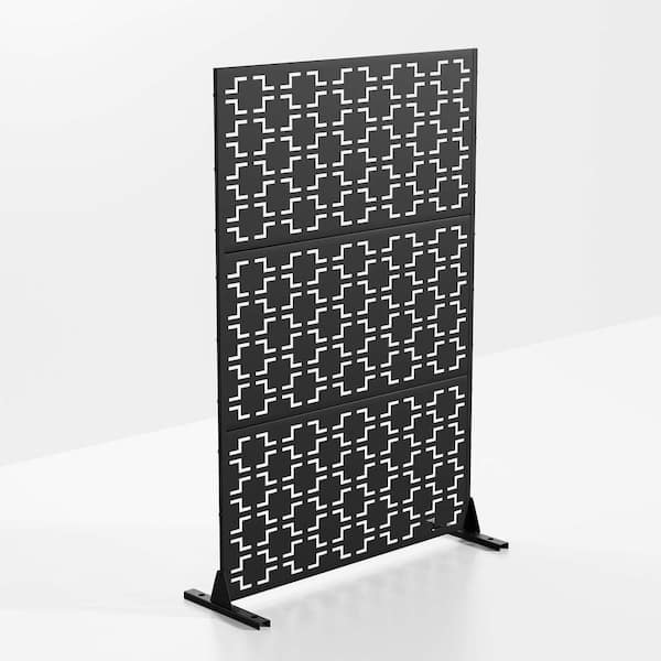 Sudzendf Square Black Metal Outdoor Privacy Screen, Freestanding Outdoor Divider Decorative Privacy Fence Screen Set