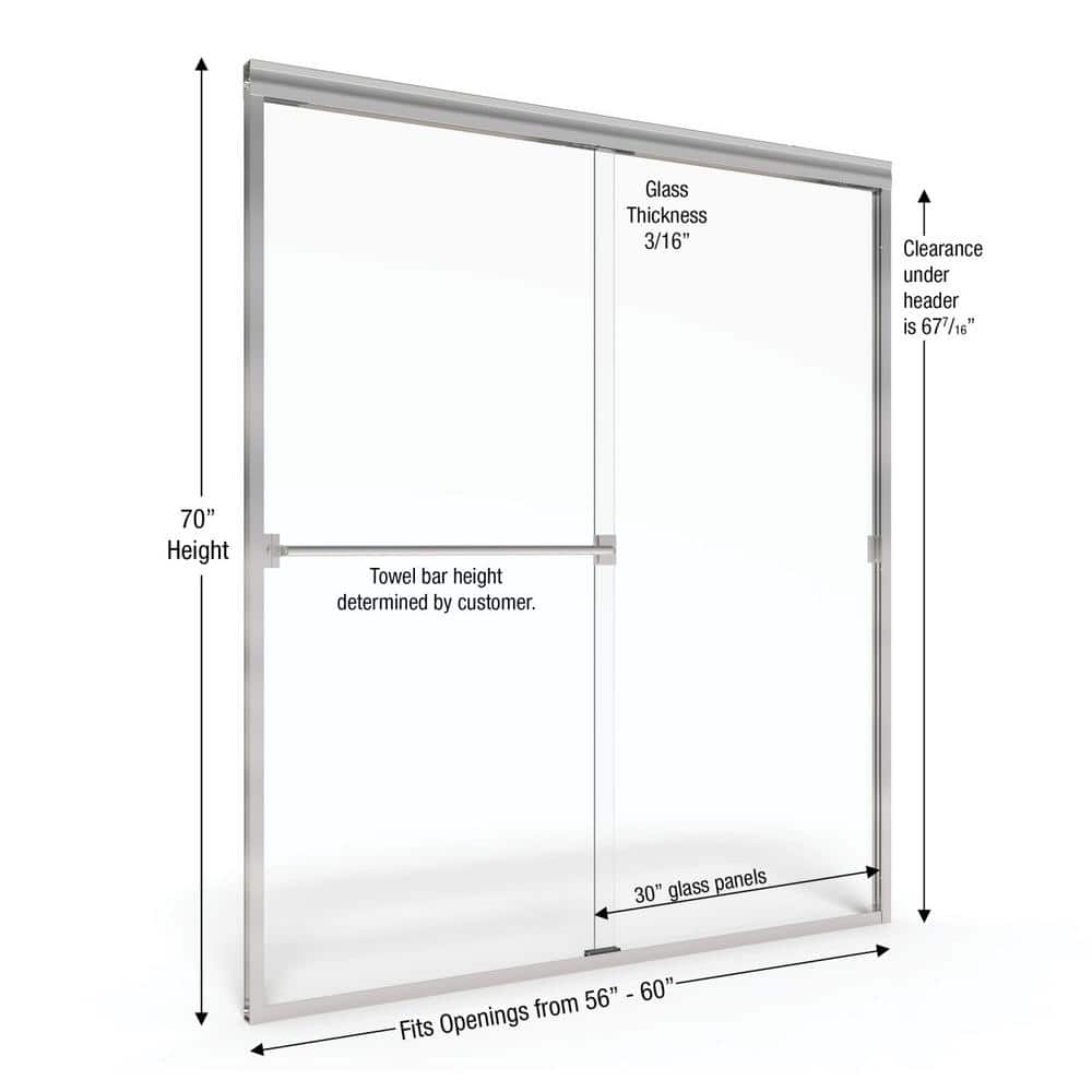 Classic Brushed Nickel 70" x 60" Semi-Frameless Sliding Shower Door