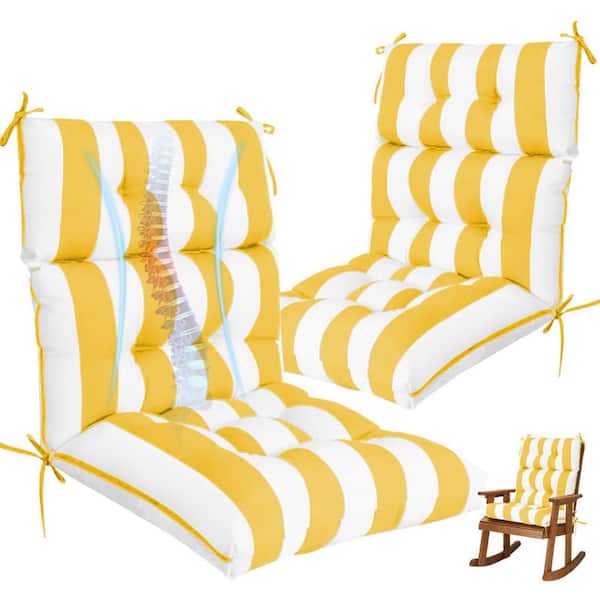 High Back Chair Cushions Set of 2,44 in. x 22 in. x 4 in. Thick Replacement Cushions for Outdoor Patio Yellow White