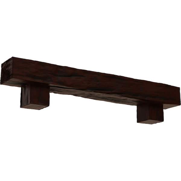 Ekena Millwork 6 in. x 8 in. x 4 ft. Riverwood Faux Wood Fireplace Mantel Kit with Alamo Corbels, Natural Pecan