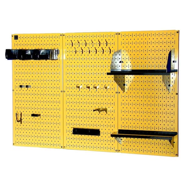 Wall Control 32 in. x 48 in. Metal Pegboard Standard Tool Storage Kit with Yellow Pegboard and Black Peg Accessories