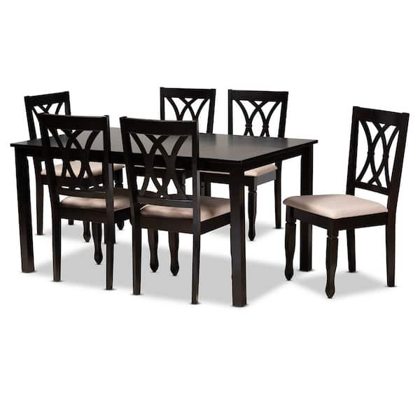 Baxton Studio Reneau Sand Fabric Wood 7-Piece Dining Set