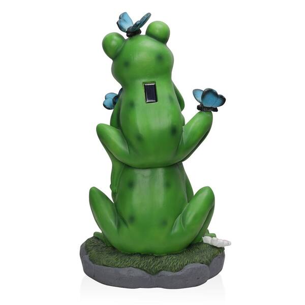 Alpine Corporation Solar Stacked Frog Statue with LED