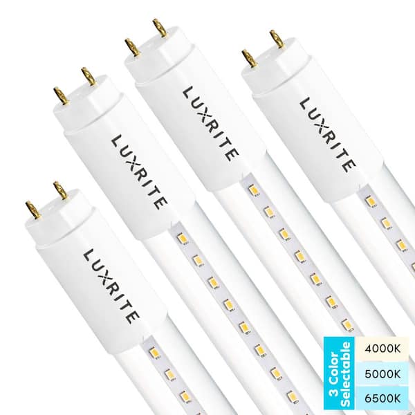 LUXRITE 18-Watt 4 ft. Linear T8 LED Tube Light Bulb 3 Color 4000K 5000K 6500K Single and Double End Powered 2340 Lumens (4-Pack)