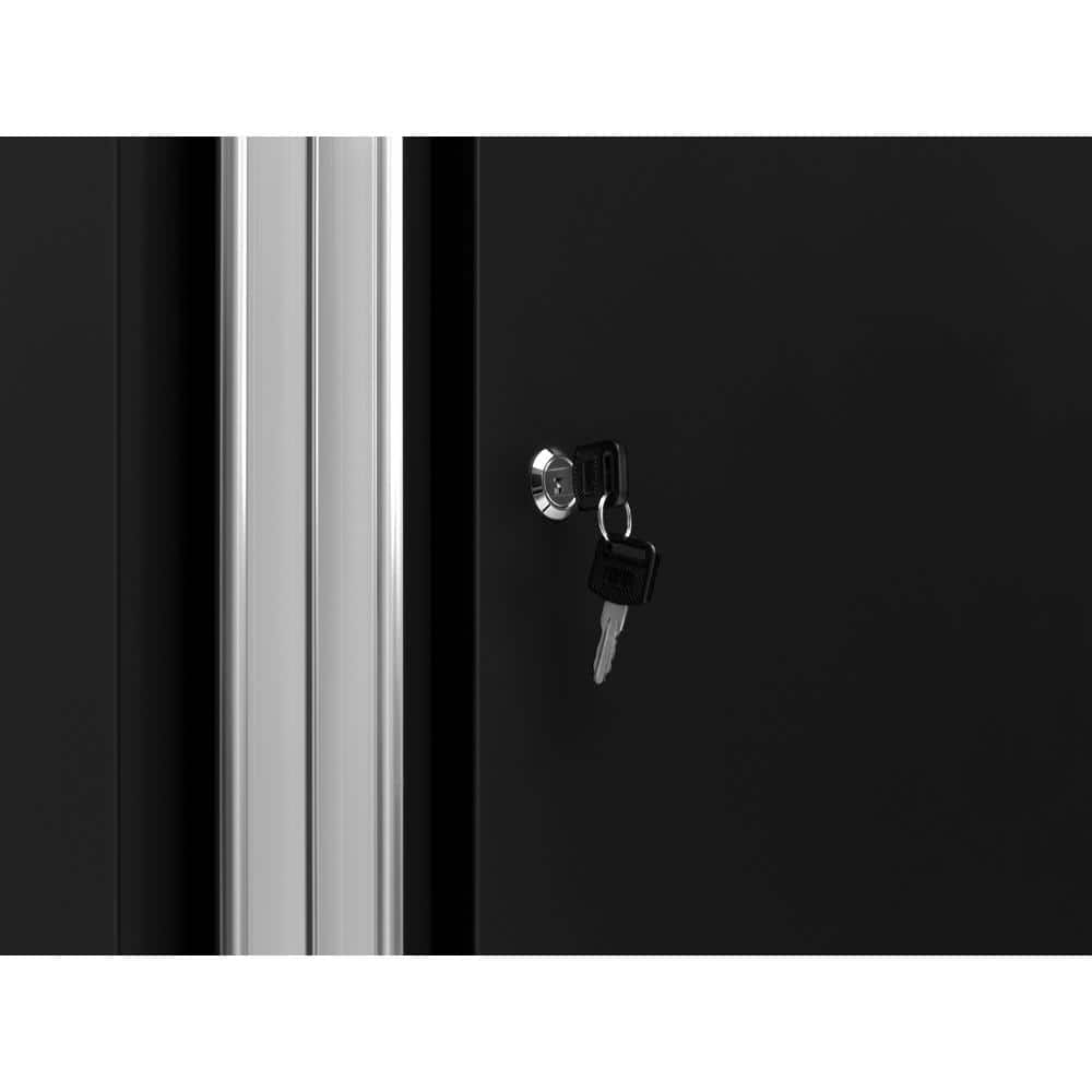 Black Lockable Garage Cabinet Set with Bamboo Worktop