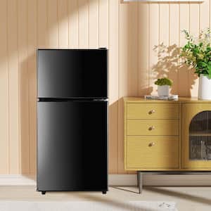3.5 cu. ft. Mini Refrigerator in Black with Freezer, 2-Door, 7 Level Thermostat and Removable Shelves