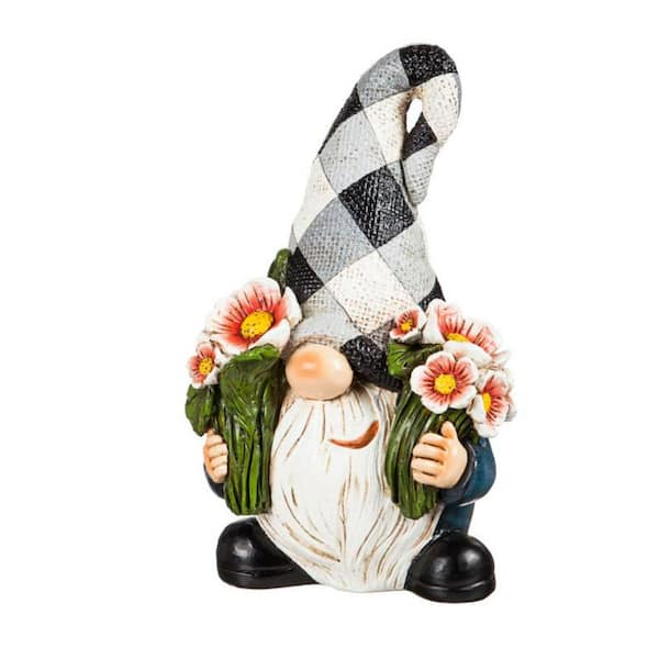 Evergreen 8 in. H Gnome with Red Flower Garden Statuary