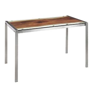 Live Edge 28 in. Rectangular Stainless Steel and Clear Glass Top with Live Edge Print (Seats 6)