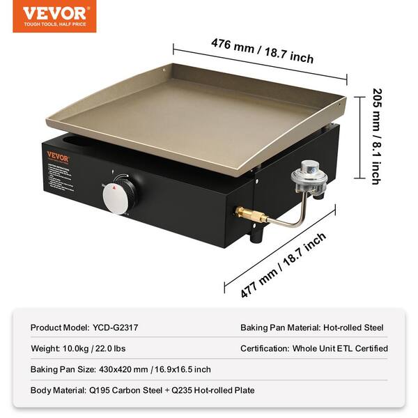 VEVOR Portable Flat Top Griddle 16.9 in. Heavy-Duty Gas
