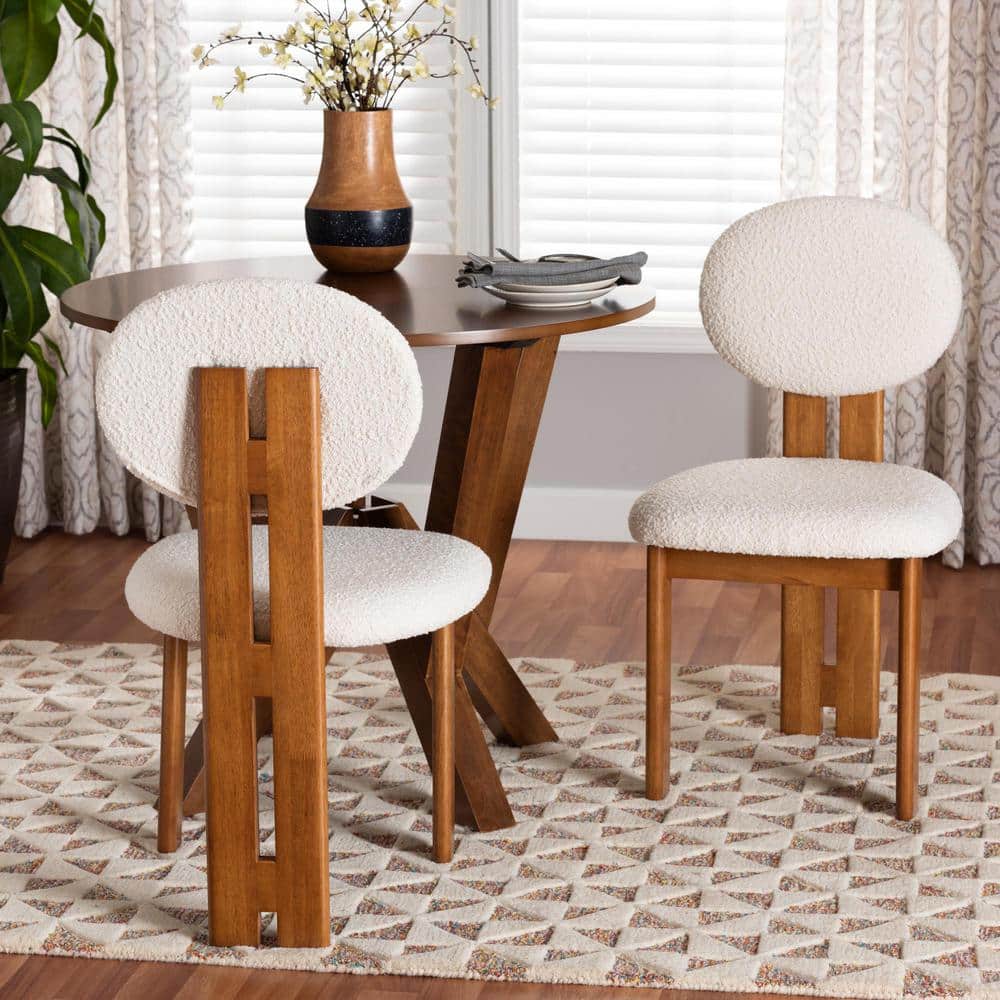 Kacela Cream Boucle Upholstered Side Chair with Walnut Wood Frame