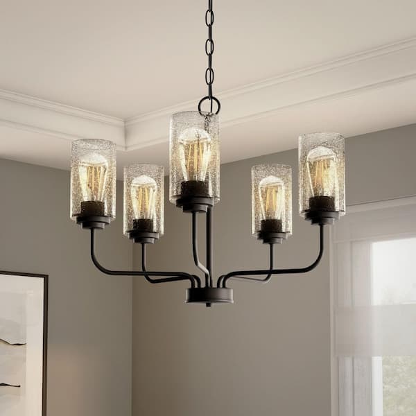 Logan 5-Light Matte Black Transitional Classic Chandelier for Dining Areas with No Bulbs Included