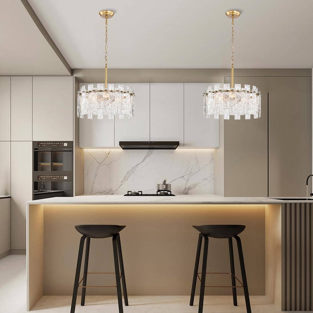 Glossy Bronze and Crystal Drum Chandelier with Adjustable Chain