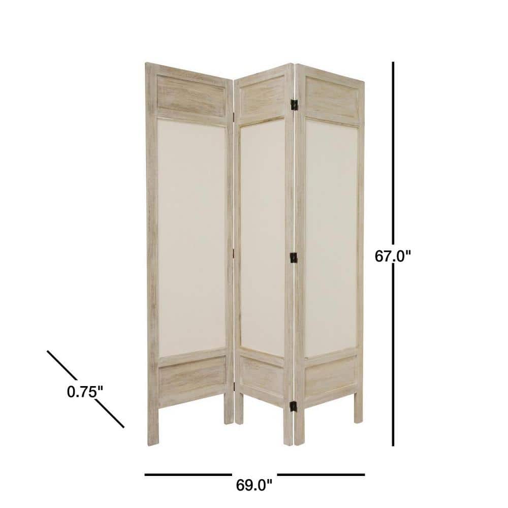 Burnt White Solid Wood 4-Panel Folding Room Divider