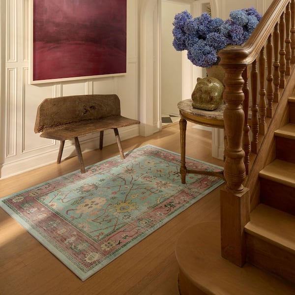 Machine Washable Rug with Standard Pad-Jemima Sage and Rosewood 3 ft. x 5 ft.