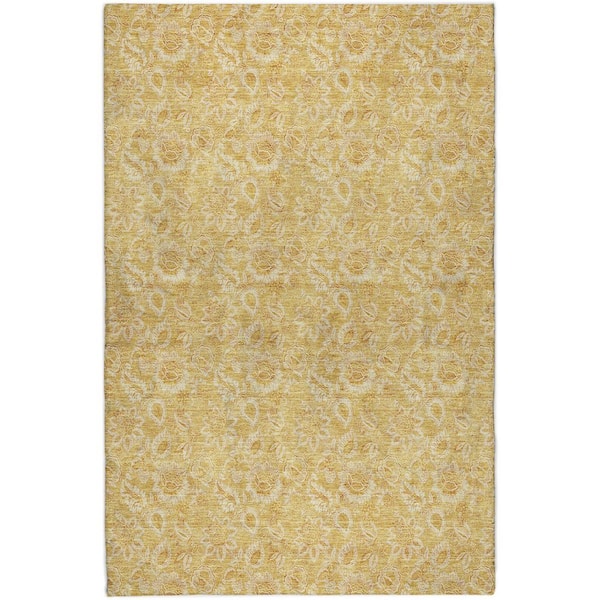 Dream Shag Premium Machine Washable Abstract ADS661 Gold 3 ft. x 5 ft. Area Rug