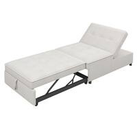Beige 4-in-1 Linen Twin Sofa Bed Chair with Side Pocket, USB Port and 5-Level Adjustable Backrest