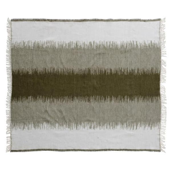 Storied Home Green and White Woven Acrylic and Cotton Throw Blanket