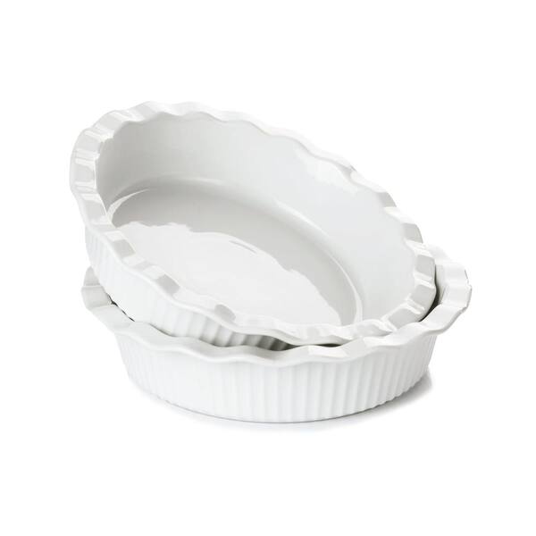 9 inch Round White Porcelain Ceramic Deep Pie Dishes 50 oz Ripple Edge Baking Pans Set of 2