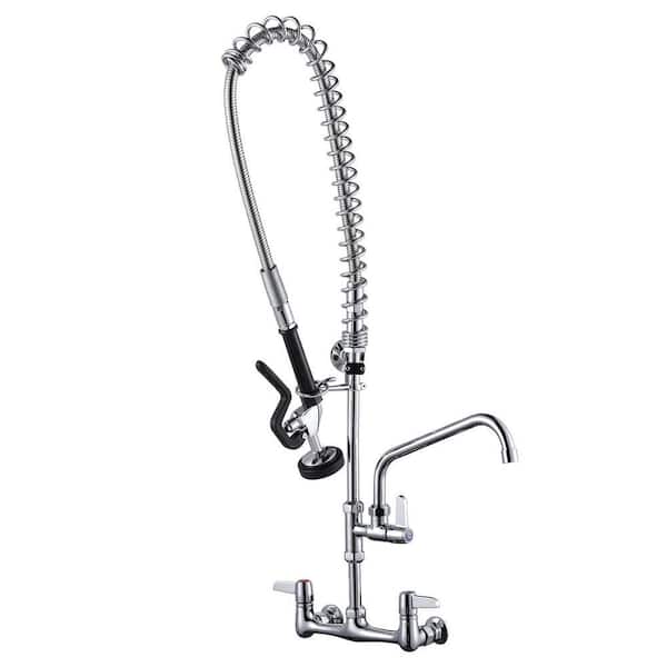 Commercial 36 in. Triple-Handle Pull Down Sprayer Kitchen Faucet with Pre-Rinse Sprayer in Chrome