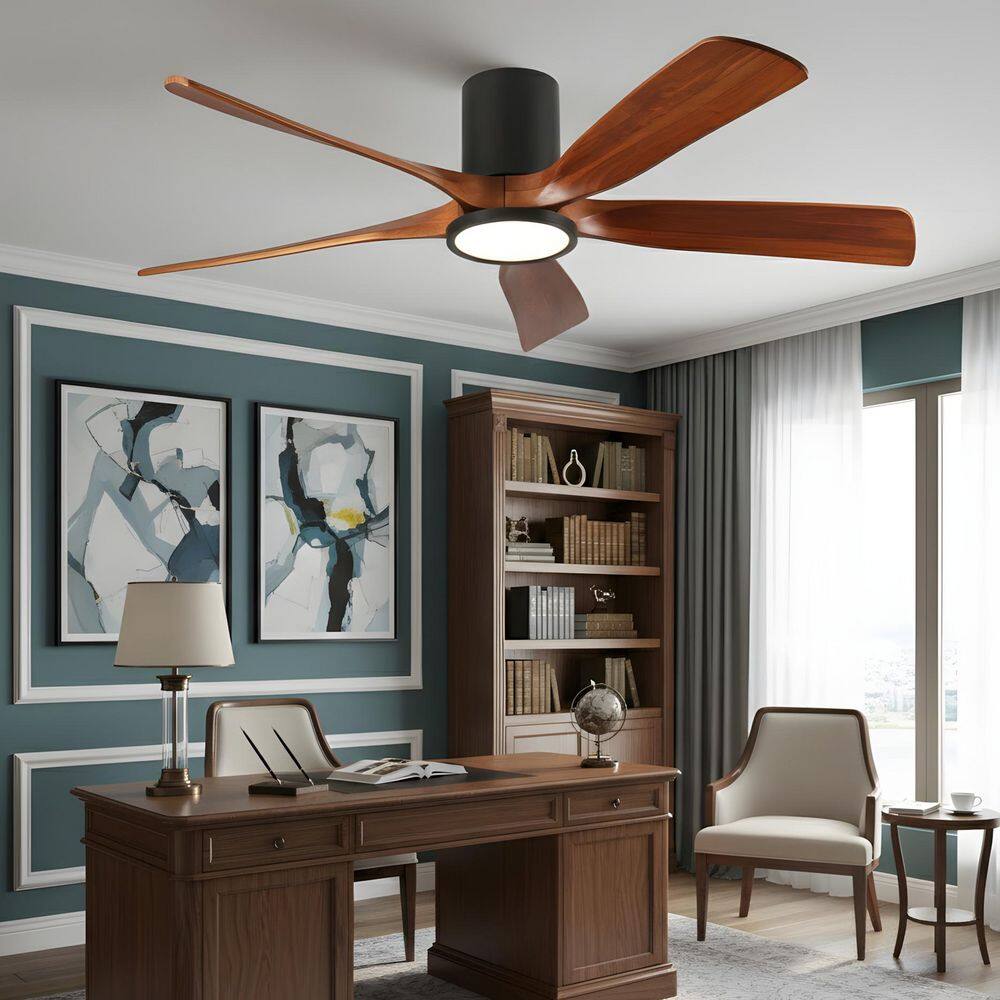 60 in. LED Indoor Flush Mount Black Walnut Low Profile Ceiling Fan with Light Kit, Remote/APP Controls price history on PriceWatchPro