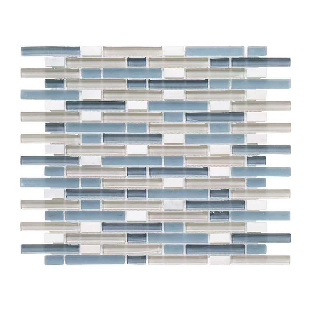 Jeffrey Court Cyclove Blue 10 875 In X 12 25 In Interlocking Gloss And Matte Glass Carrara Marble Mosaic Tile 0 925 Sq Ft Each 99555 The Home Depot