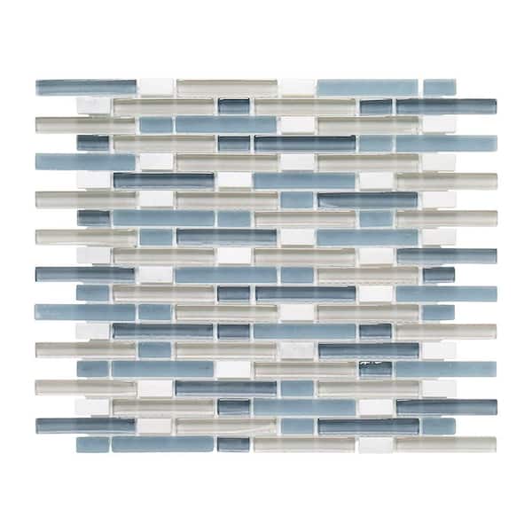 Cyclove Blue 10.875 in. x 12.25 in. Interlocking Gloss and Matte Glass/Carrara Marble Mosaic Tile (0.925 sq. ft./Each)