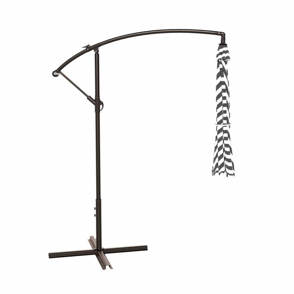 10-Foot Gray Striped Steel Outdoor Cantilever Umbrella