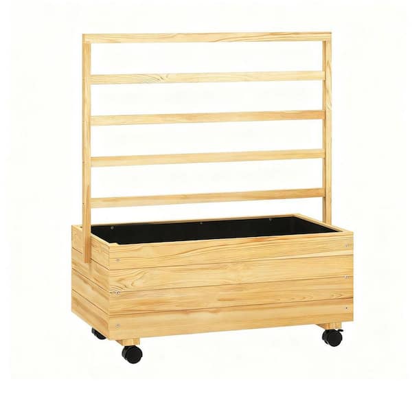 Elevated Garden Bed with Trellis and Wheels Wood Planter Box for Outdoor Gardening, 34.6 in. L x 18.9 in. W x 41.7 in. H