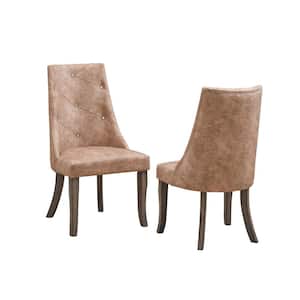 SignatureHome Elmer Light Brown/Brown Finish Solid Wood Tufted Upholstered Dining Chairs Set of 2. (24Lx22Wx40H)