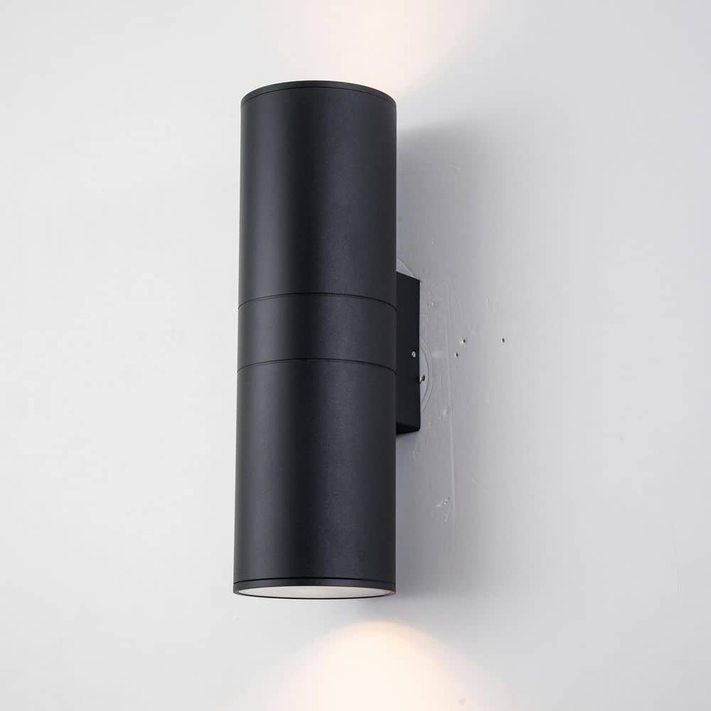 C Cattleya 19.75 in. 2-Light Matte Black Cylinder Outdoor Wall
