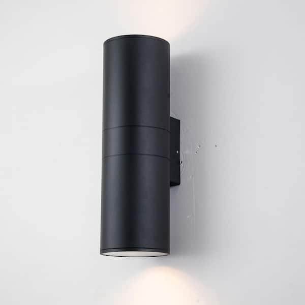 C Cattleya 19.75 in. 2-Light Matte Black Cylinder Outdoor Wall Lantern Sconce