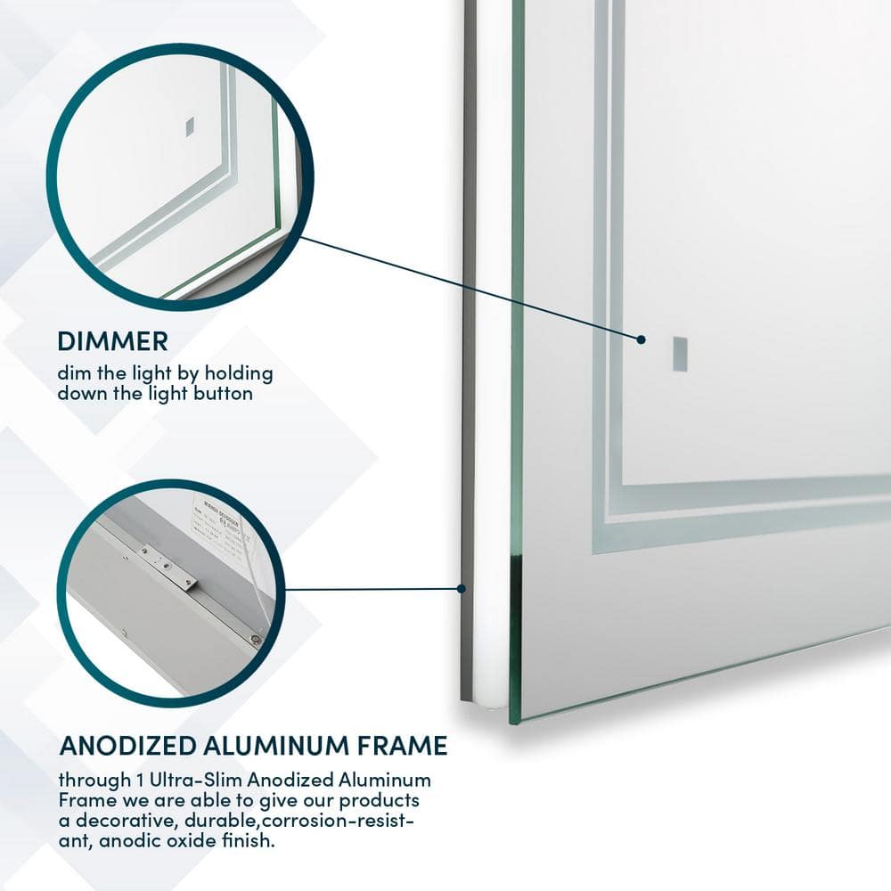 Soho Sleek LED Lighted Bathroom Mirror 72"x36" with Defogger and Dimmable Ambience
