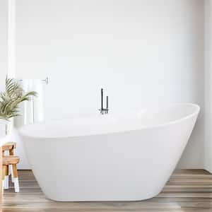55 in. x 27.56 in. Acrylic Freestanding Flatbottom Soaking Non-Whirlpool Single-Slipper Bathtub in White