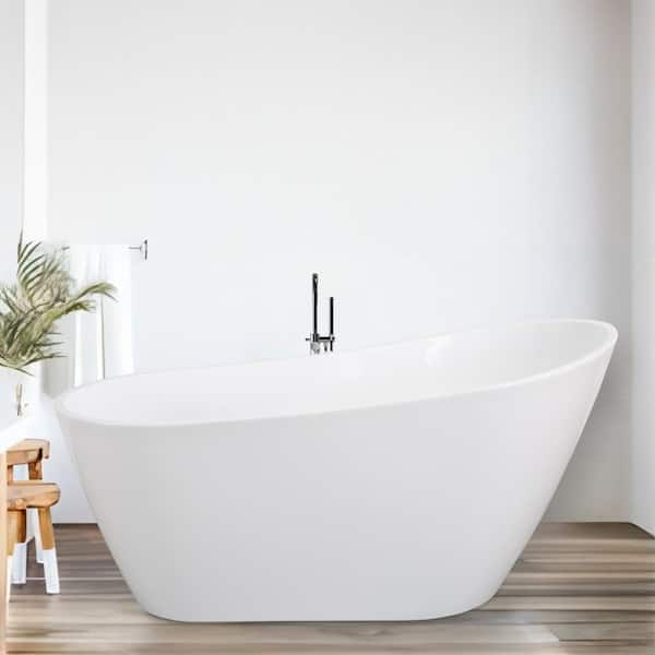 UPIKER 55 in. x 27.56 in. Acrylic Freestanding Flatbottom Soaking Non-Whirlpool Single-Slipper Bathtub in White