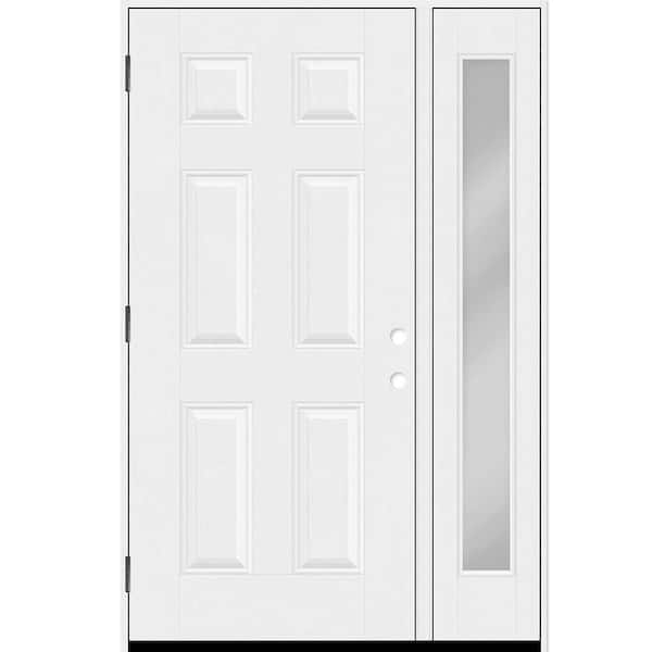 Regency 49 in. x 80 in. 6-Panel RHOS Unfinished White Mahogany Fiberglass Prehung Front Door w/ Clear 10 in. SL 6-9/16