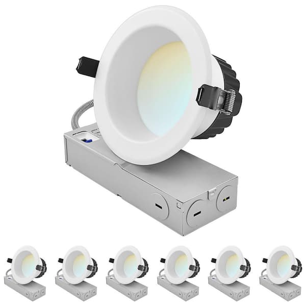 4 In. Integrated LED Commercial Recessed Light J-Box 5CCT 12/16/20W Dimmable 1200/1600/2000LM 120-277V Wet Rated 6 Pack