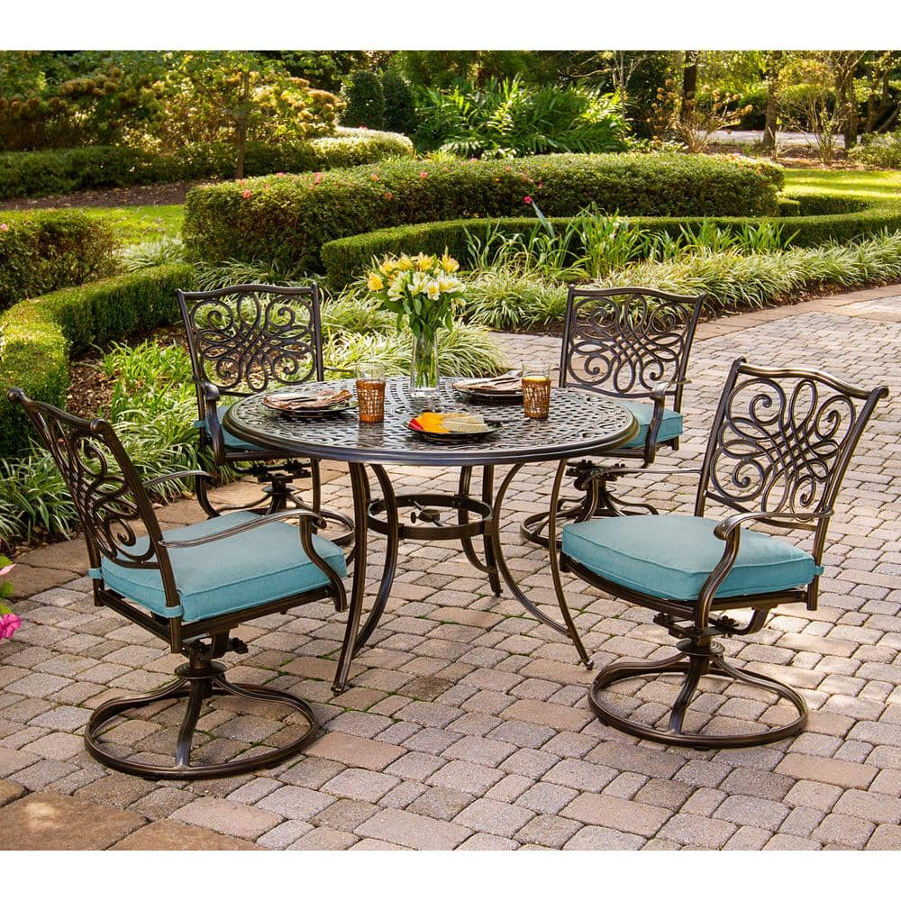 Cambridge Seasons 5Piece AllWeather Round Patio Dining Set with Blue