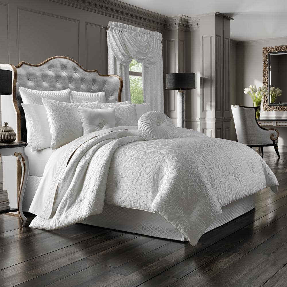 Antonia White Satin Button-Tufted 16" Square Decorative Pillow