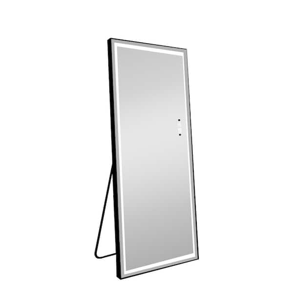 COWLOWN 24 in. W x 65 in. H LED Rectangular Aluminum Framed Wall Bathroom Vanity Mirror, Floor Mirror in Black