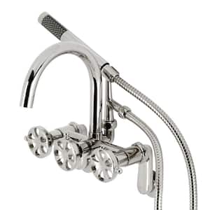 Belknap 3-Handle Wall-Mount Clawfoot Tub Faucet with Hand Shower in Polished Nickel