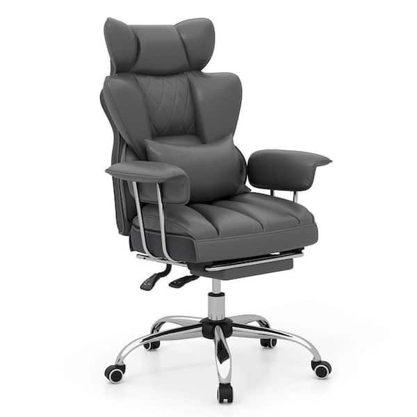 Costway Faux Leather High Back Ergonomic Office Chair in Grey with Arms