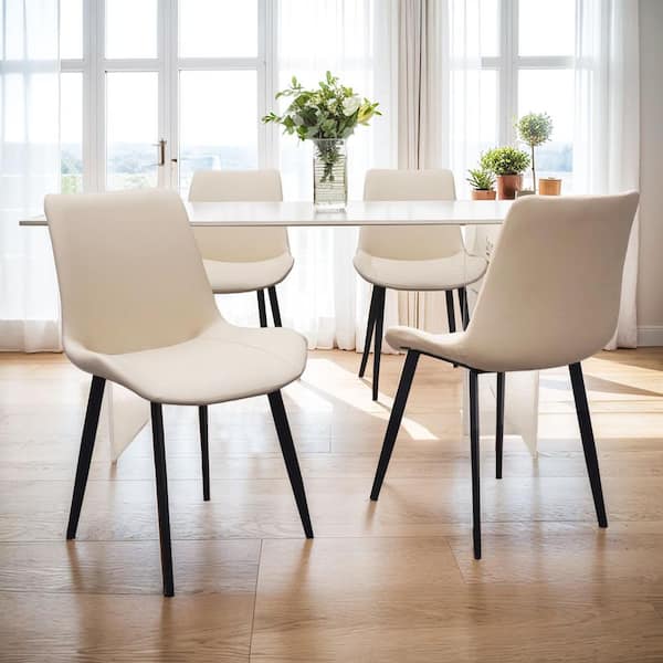 Rivo Modern Beige PU Faux Leather Upholstered Dining Side Chairs with Metal Legs, Set of 4