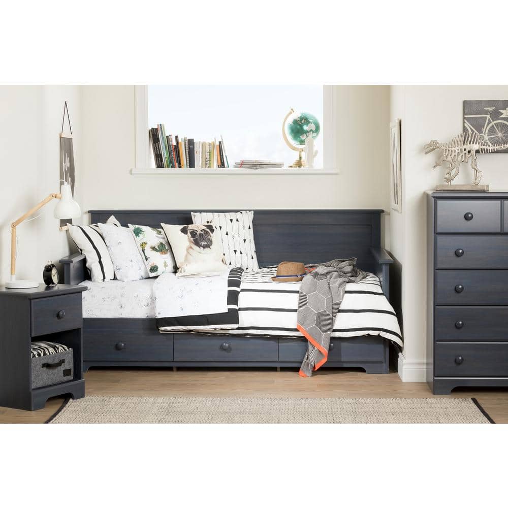 Twin Blueberry Wood Frame Daybed with 3 Storage Drawers