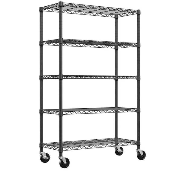5-Tier Steel Storage Shelving with Wheels, 1750 lbs. Capacity Organizer Wire Rack for Kitchen, Office, Garage in Black