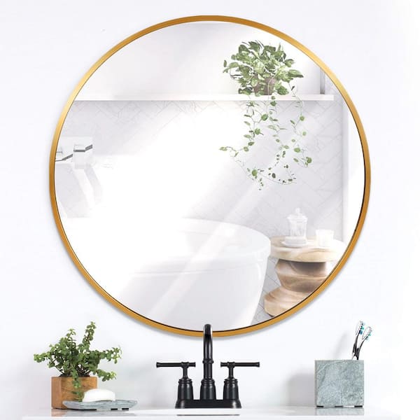 30 in. x 30 in. Modern Round Aluminum Alloy Frame Large Wall Mounted Vanity Circle Accent Mirror