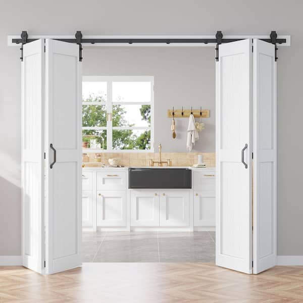 96 in. x 84 in. Paneled White Finished Solid Core MDF Wood Composite Bi-fold Door with Hardware