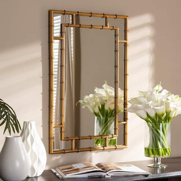 Medium Rectangle Antique Gold Contemporary Mirror (32.25 in. H x 21.5 in. W)