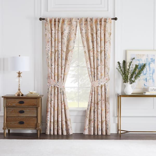 Waverly Mudan Taupe Floral Cotton 100 in. W x 84 in. L Room Darkening Rod Pocket Curtain Panel (Set of 2)