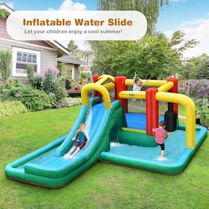 735-Watt Fabric Slide Water Park Climbing Bouncer Bounce House with Tunnel and Blower