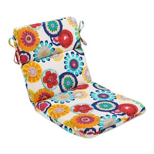 Bright Floral Outdoor/Indoor 21 in. W x 3 in. H Deep Seat, 1-Piece Chair Cushion with Round Corners in Blue/Ivory Crosby
